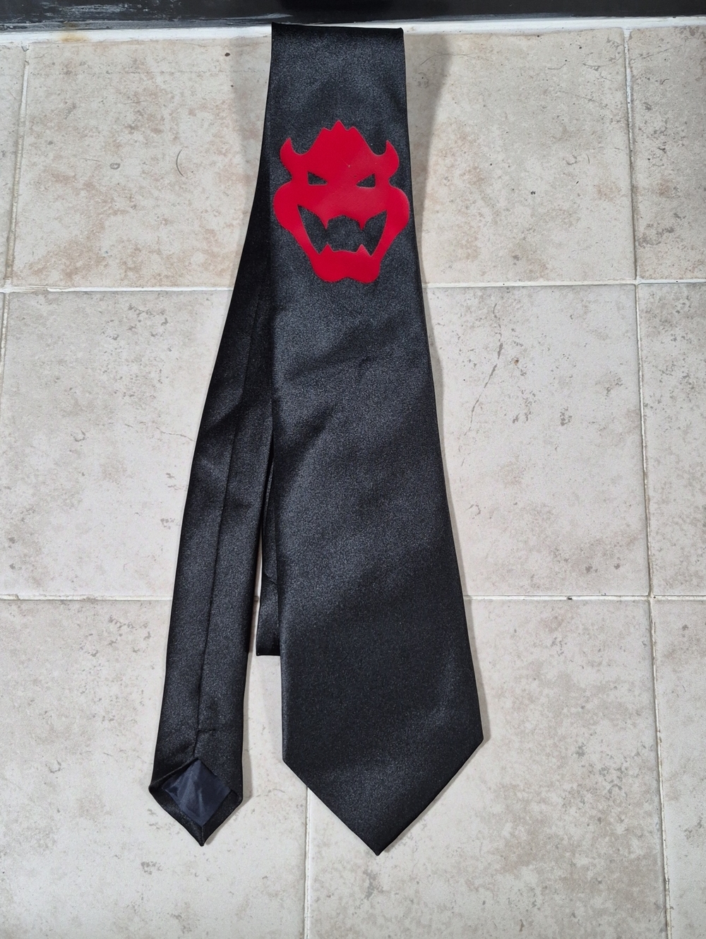 Black Men's Satin Tie with Red Emblem